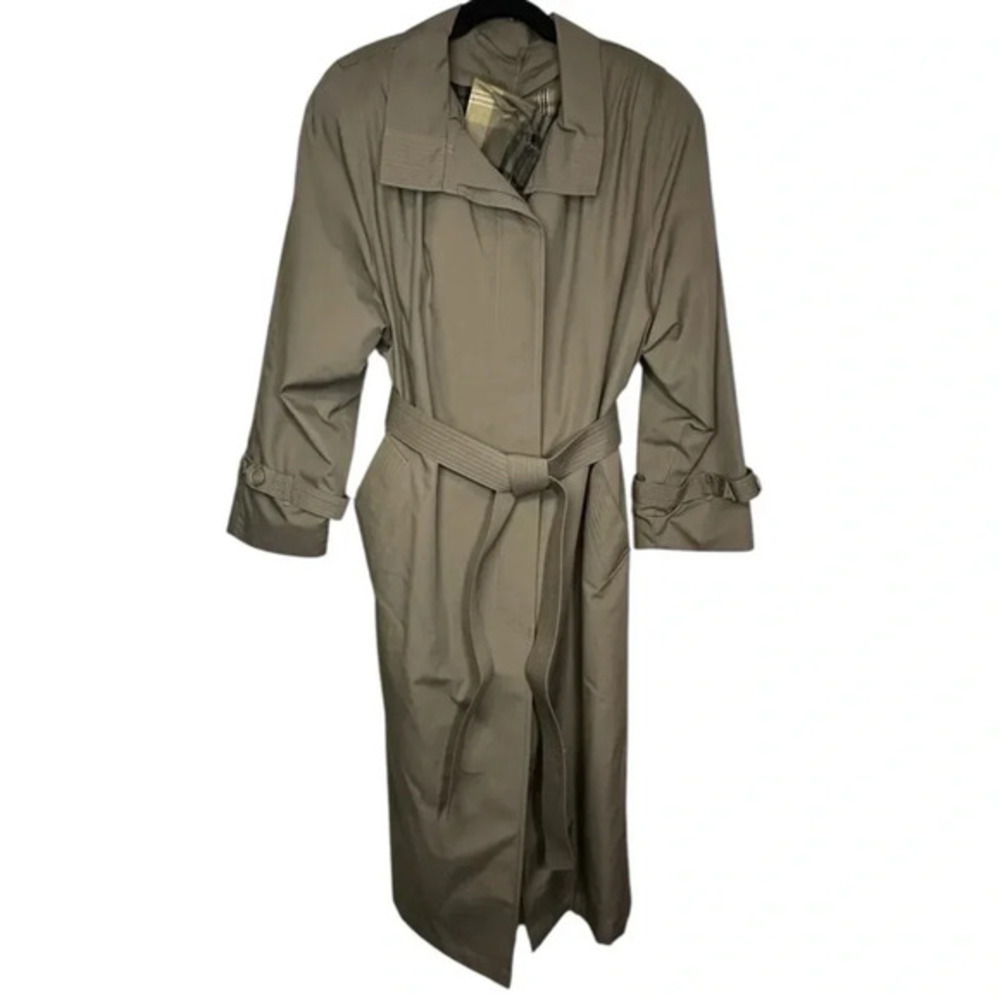 Bryant Park Long Trench Coat Gray Belted, Plaid Lining & Matching Scarf, Size A6